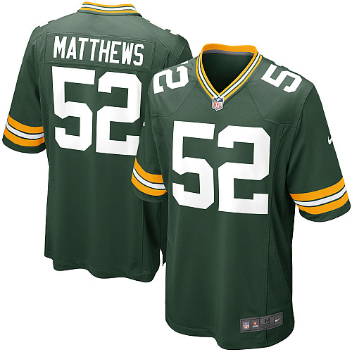 Men's Game Clay Matthews Nike Jersey Green Home - #52 NFL Green Bay Packers